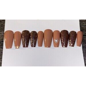 Cinnamon Spark Handmade Press on Nails.   includes Prep Kit Large Coffin